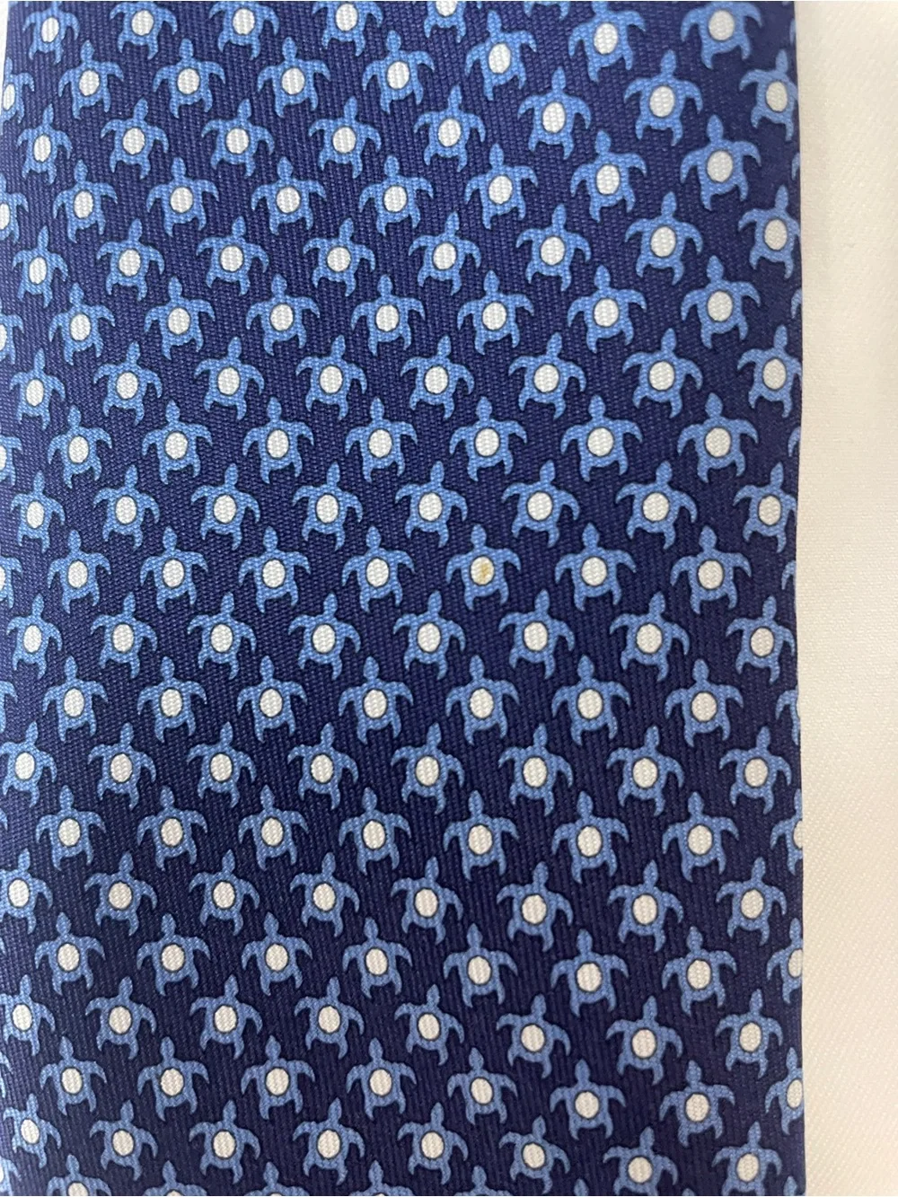 Hermes 100% Silk Navy Blue Tie Turtle “Tortue Pois” Pattern 625811 IA